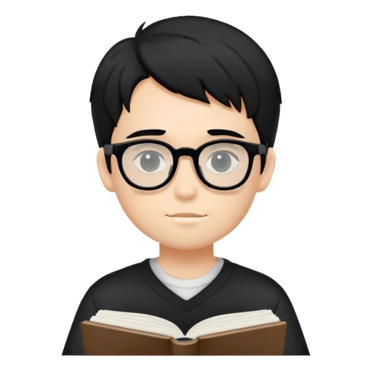 Chico de pelo negro con gafas negras, piel blanca estudiando sticker