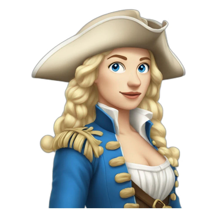 Blond Pirate woman in 18th century, blue eyes, blue white costume sticker