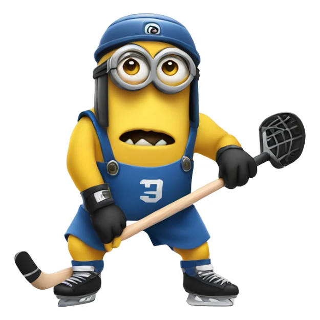 Growling minion holding a hockey stick sticker
