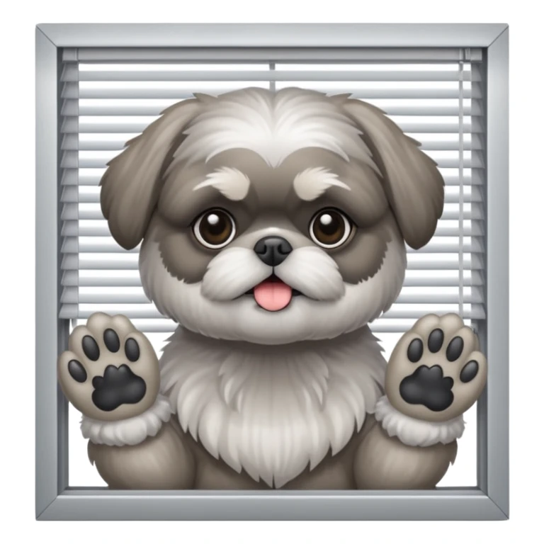 cute all grey shih tzuh behind window shades pulling them open with one paw and peeking through them sticker