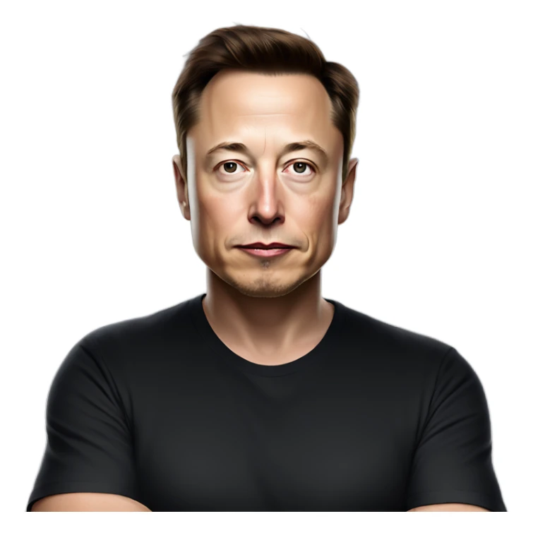 Elon Musk, wearing a black t-shirt and jeans, with a calm and introspective expression. sticker