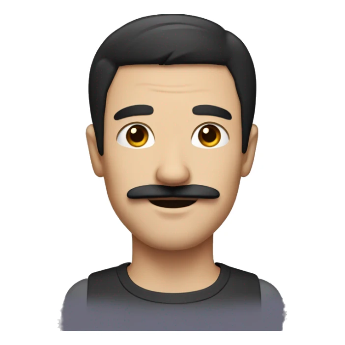 A man with black hair and a square moustache sticker