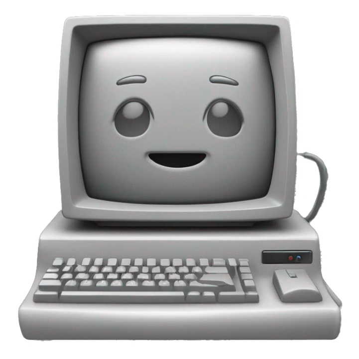 a computer of the 70s. It's design is clunky and grey yet charming. It has been designed in a way to look like a smiling face from the front.  sticker