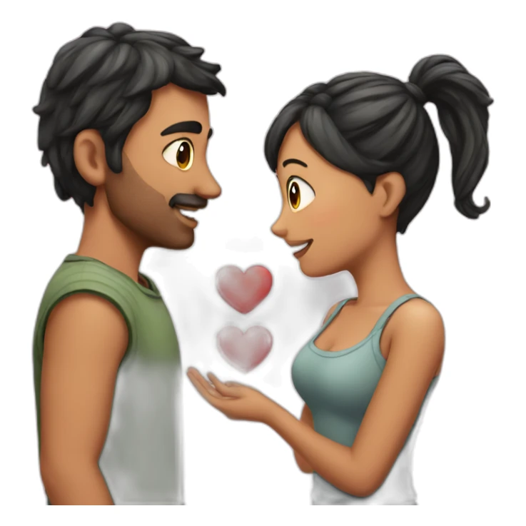 Man loves woman with pigtails, heart between them sticker