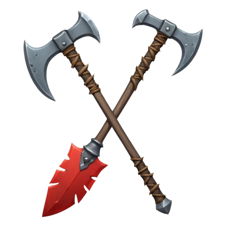 savage barbarian axe object icon, spiked double blade, battle-worn metal, scratches, heavy fantasy weapon, 3D cartoon, mobile game icon style, centered, clean background, no text, no watermark sticker