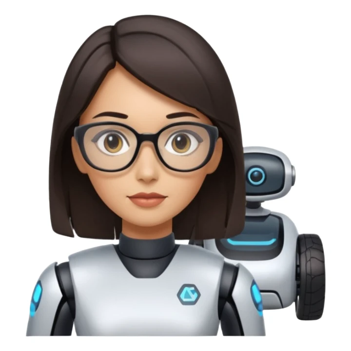 female AI robotics engineer with dark hair, and autonomous car robot  sticker