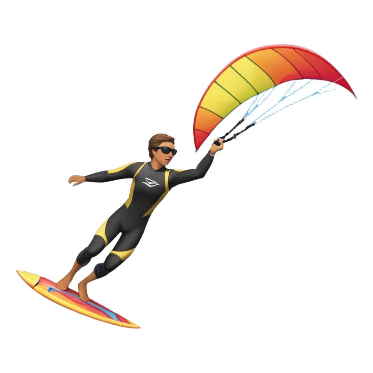 A kite surfer soaring above the waves, holding onto a kite with the wind in full force. The background showcases the ocean and sky, emphasizing the freedom, thrill, and energy of the sport. The motion of the kite and board is dynamic, capturing the excitement of kiting. sticker