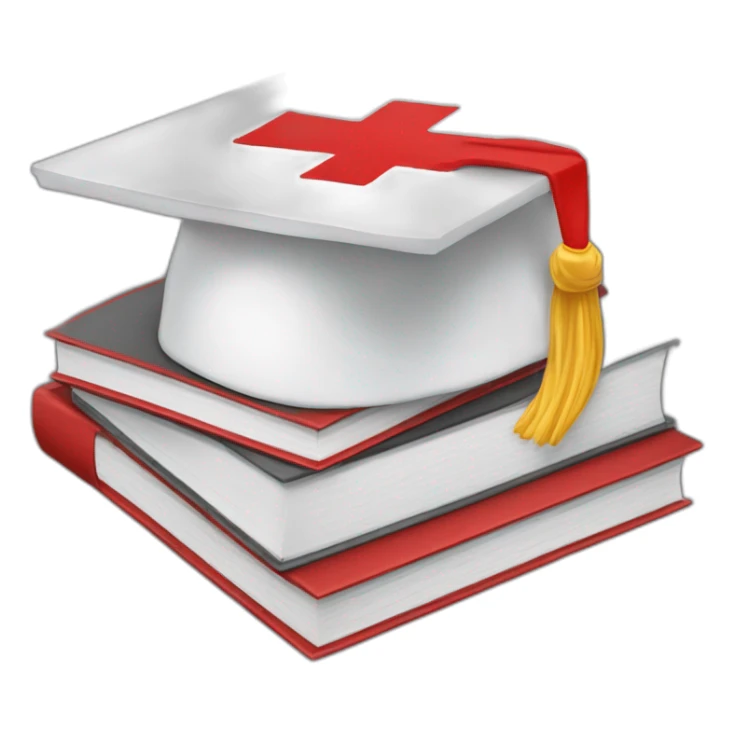 White Student cap with red medical cross On a stack of books sticker