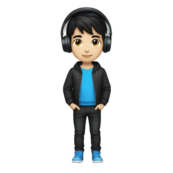 Black hair blue eyes boy with headphones black outfit sticker