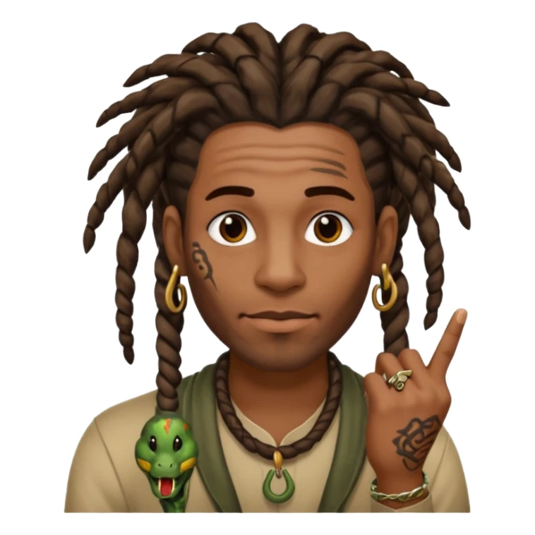 Black man with dreads and snake tattoo on forehead with index finger under his nose  sticker