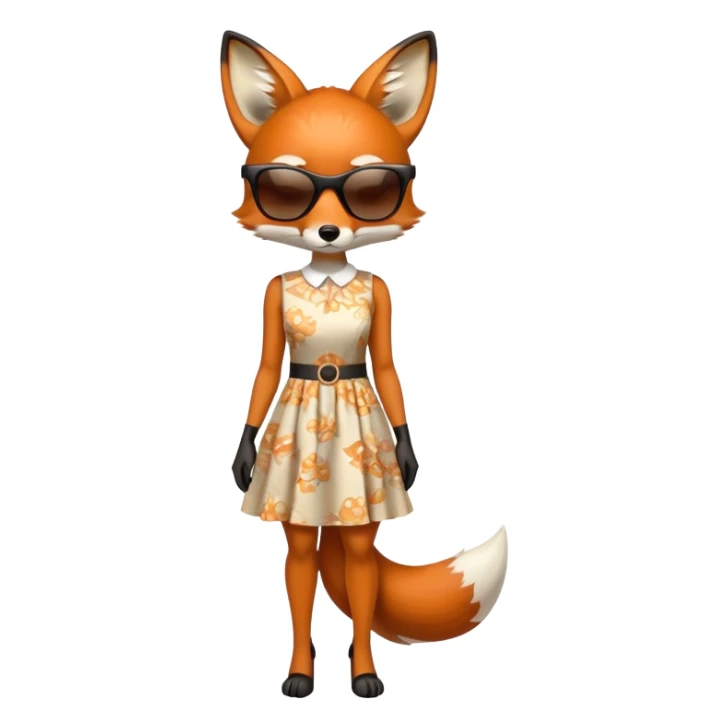 serious anthropomorphised female fox in stylish dress with sunglasses, full-body view sticker