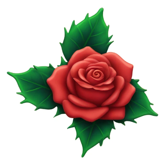 old school rose tattoo bright red petals and green stem with thorns sticker