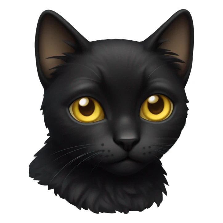 A  petite, solid black furred cat. Light yellow eyes. Black pointed tufts of fur at the very tips of ears only (tip of triangle on ear). Fully body and no other color markings. Facing forward with ears slightly tilted. sticker