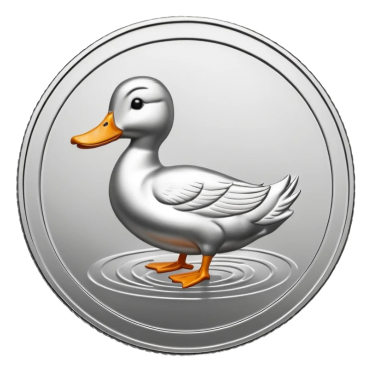 silver coin with a duck on it, the entire coin and duck are silver sticker