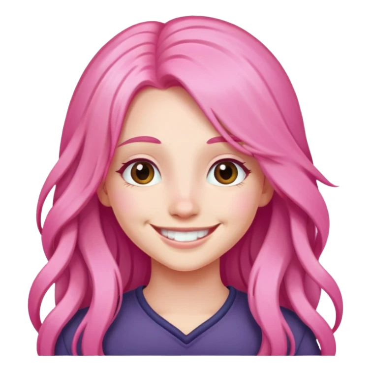girl with long pink hair, smiling sticker