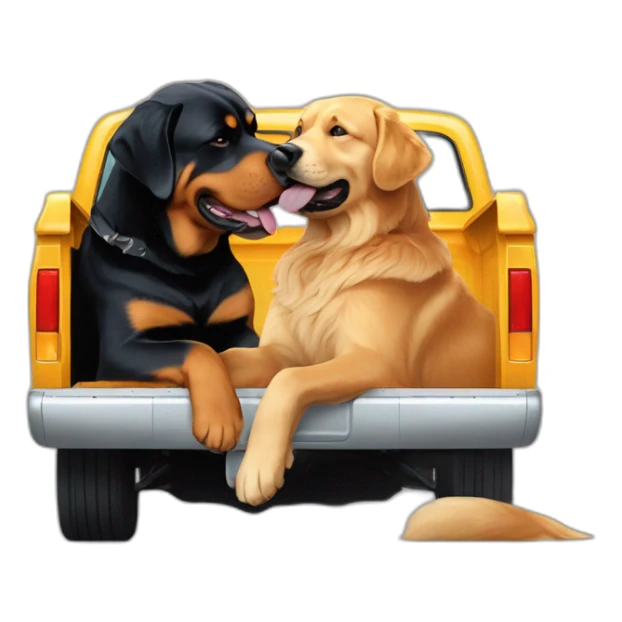 A rottweiller hug A Golden retriever in a truck sticker