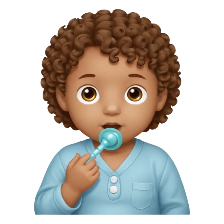 Close-up, newborn baby boy, curly hair, pacifier sticker