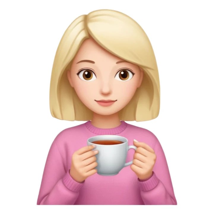 woman whith a pink sweat who is cold whith a cup of tea sticker