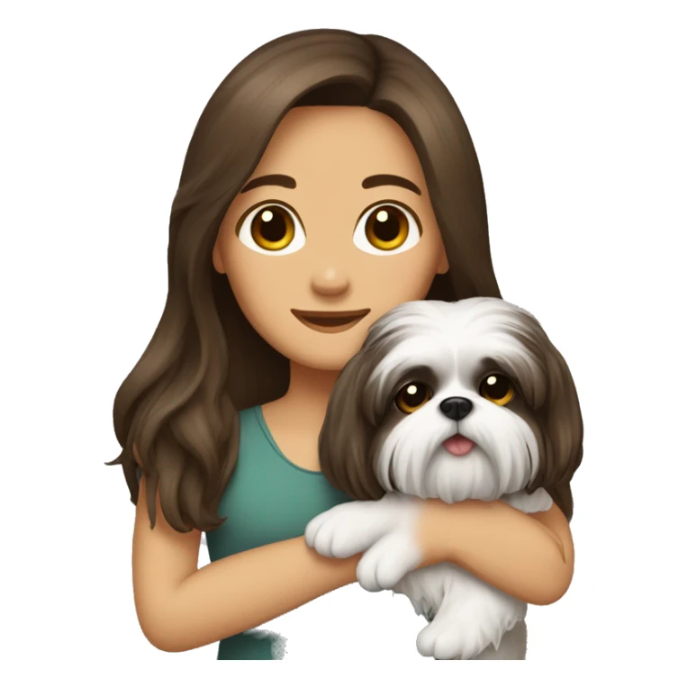Brunette girl long hair, hugging her Shih tzu sticker