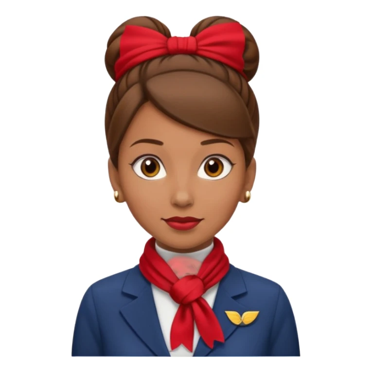  flight attendant, Light Brown skin, brown hair in single bun, neck scarf sticker