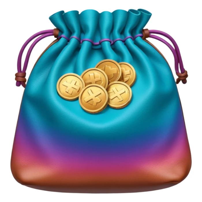 coins inside brown leather bag

Change coins color in in gradient of turquoise, blue, pink, purple, and coral sticker