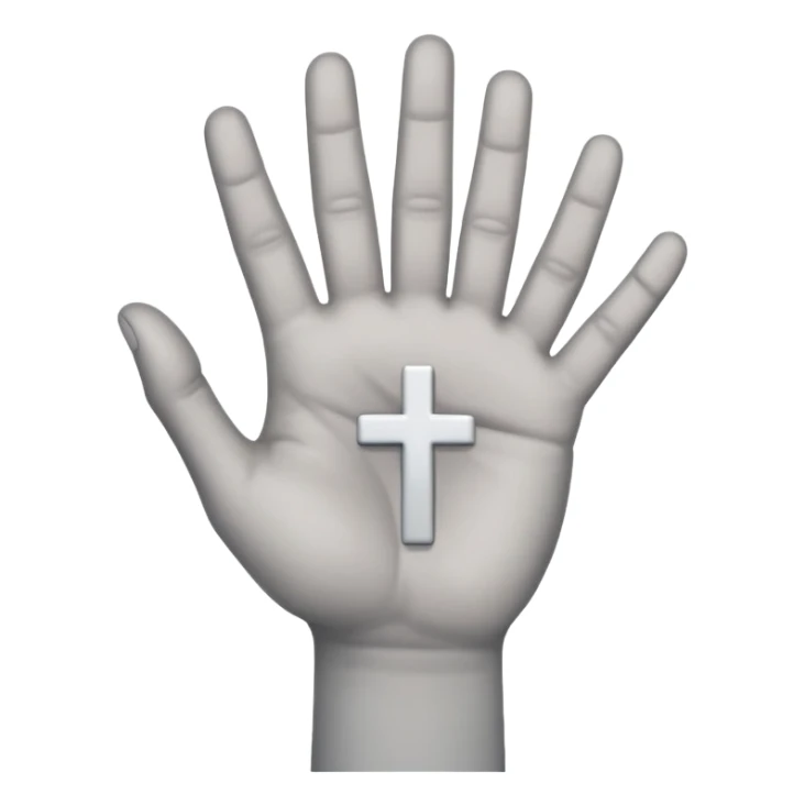 grey hand with upside down cross on the palm sticker