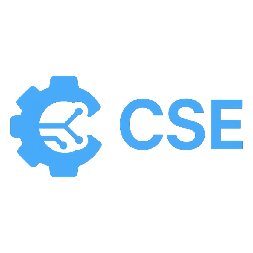 modern logo for CSE, clean geometric shapes, blue and white color scheme, tech-inspired sticker