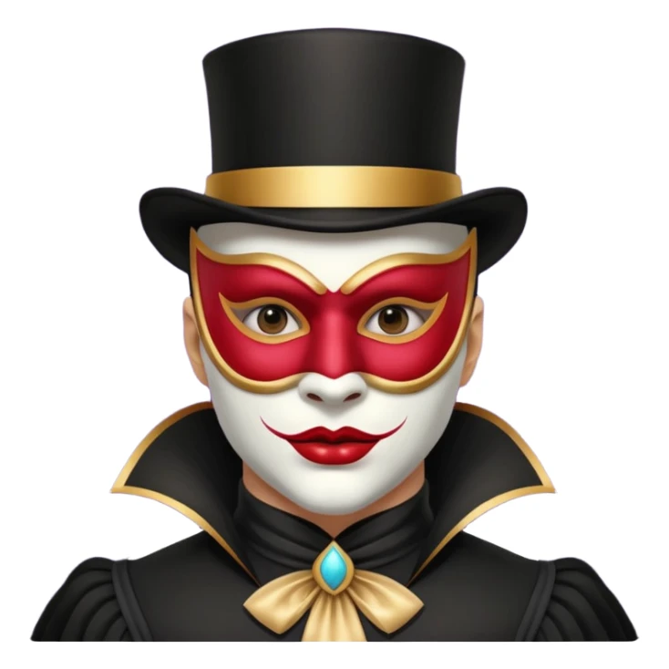 masked circus acrobat portrait, head and shoulders only, elegant carnival mask, dark outfit collar, dramatic expression, 3D cartoon, mobile game icon style, clean background, no text, no watermark
 
 sticker