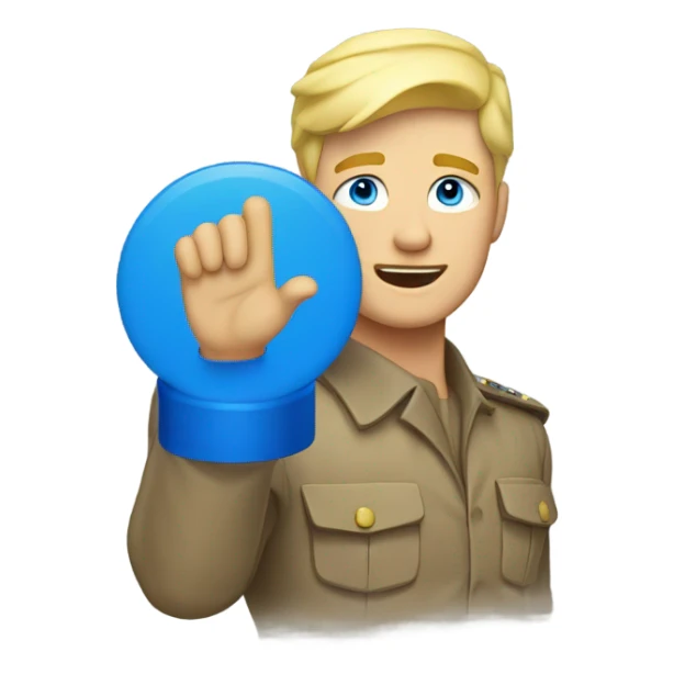 blonde man with blue eyes saluting sticker
