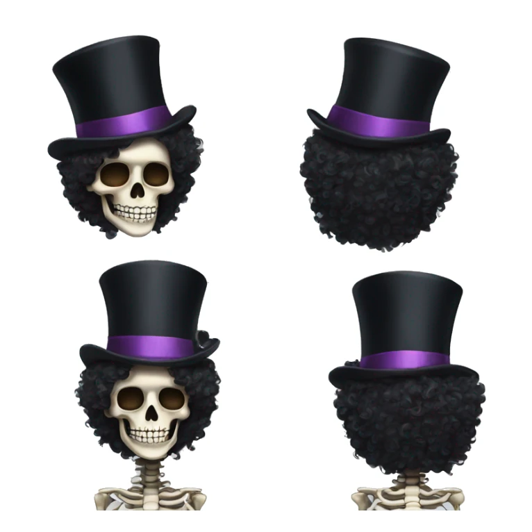 Top hat curly black hair skeleton sticker