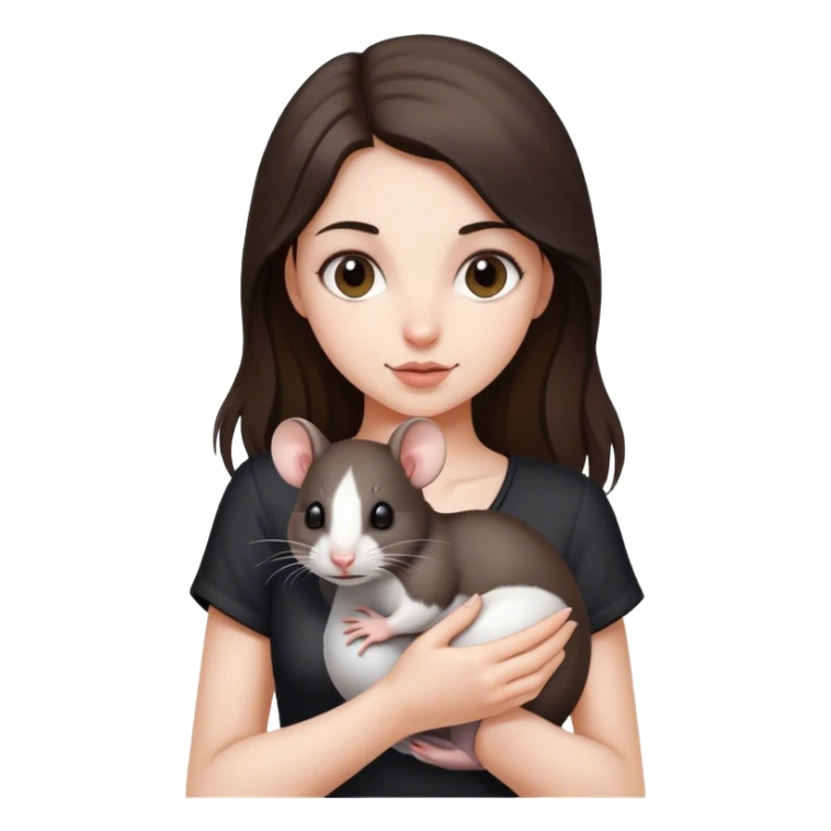 Brunette girl with black and white rat sticker