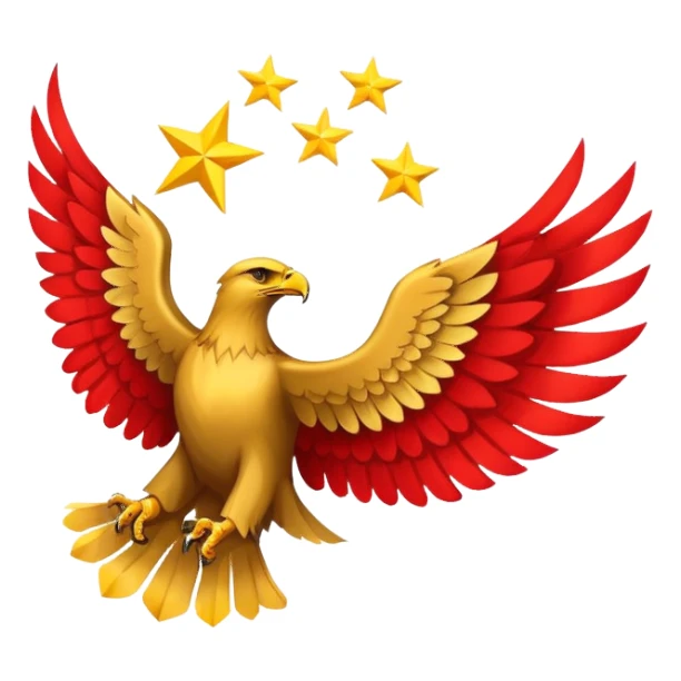 A flag with an red-yelow-red tricolor and a eagle with 13 stars sticker