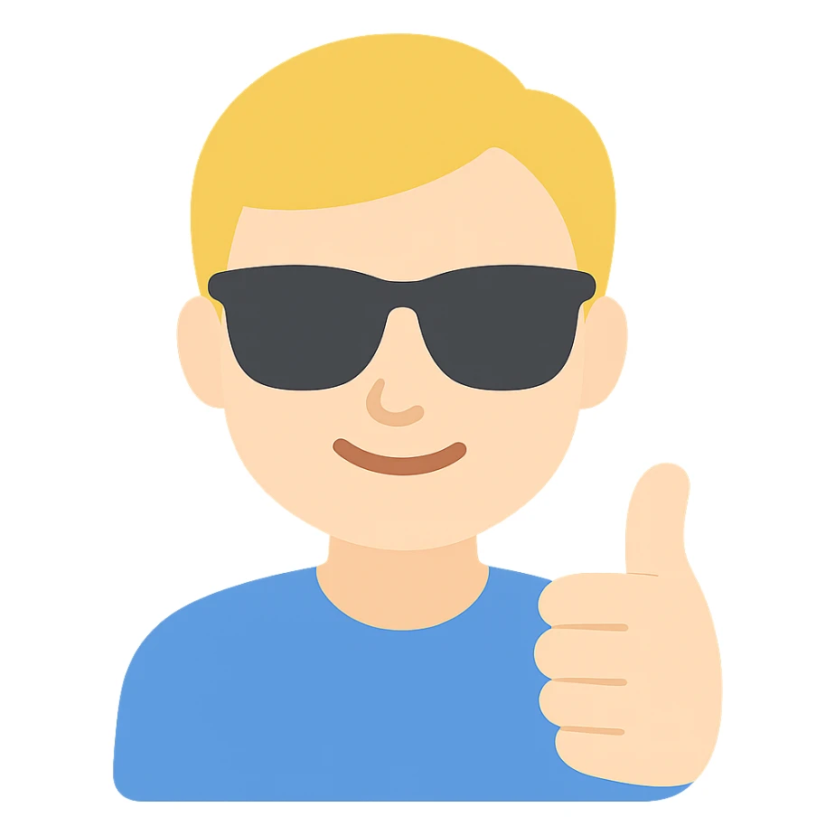 smug guy in sunglasses giving a thumbs up, color icon sticker
