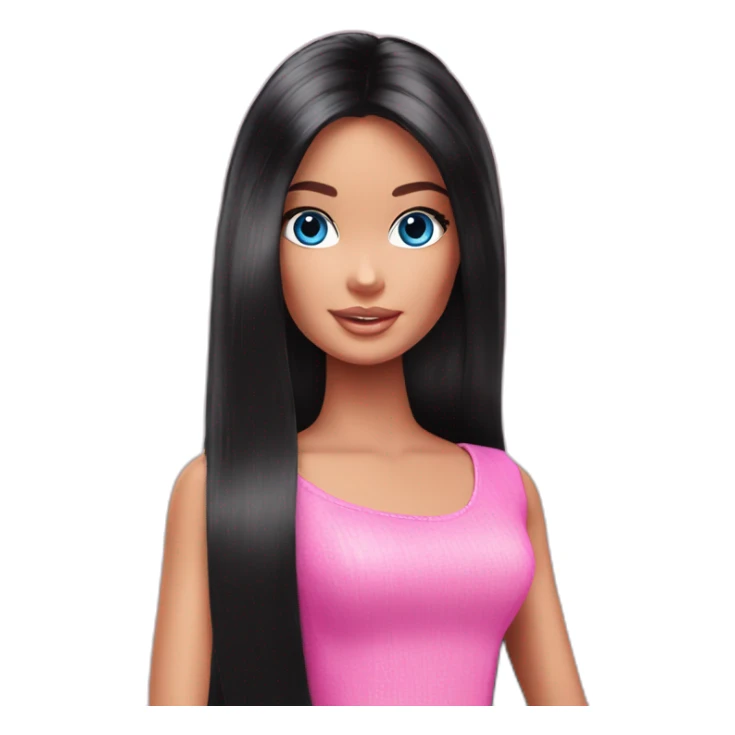 Barbie pink long black hair blue eyes sticker