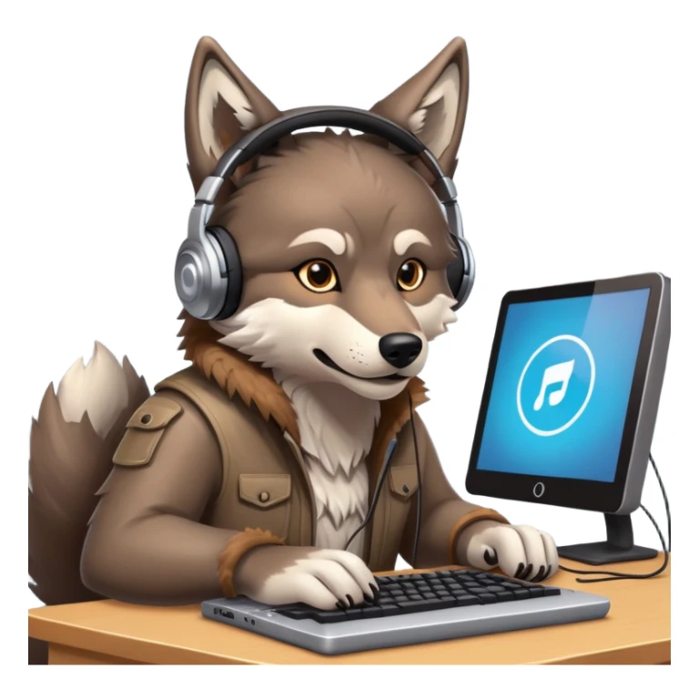 kulaklık takan kurt bilgisayar oynuyor  sticker