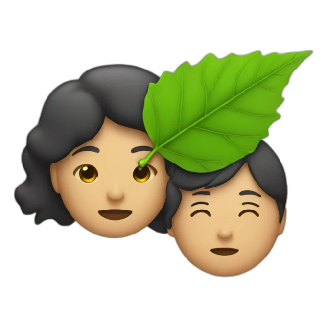 person laying and a woman faning him with a leaf sticker