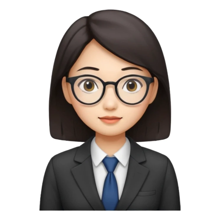 asian female accountant with eyeglasses, round face sticker