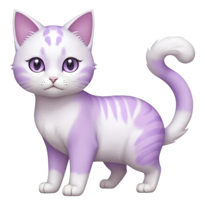 Smooth soft furry hyper-realistic elegant pretty beautiful gorgeous innocent precious divine cute slim anime-styled white and pastel-violet Cat-Pokémon-Fakémon-Digimon-hybrid-fusion-creature (full body) sticker