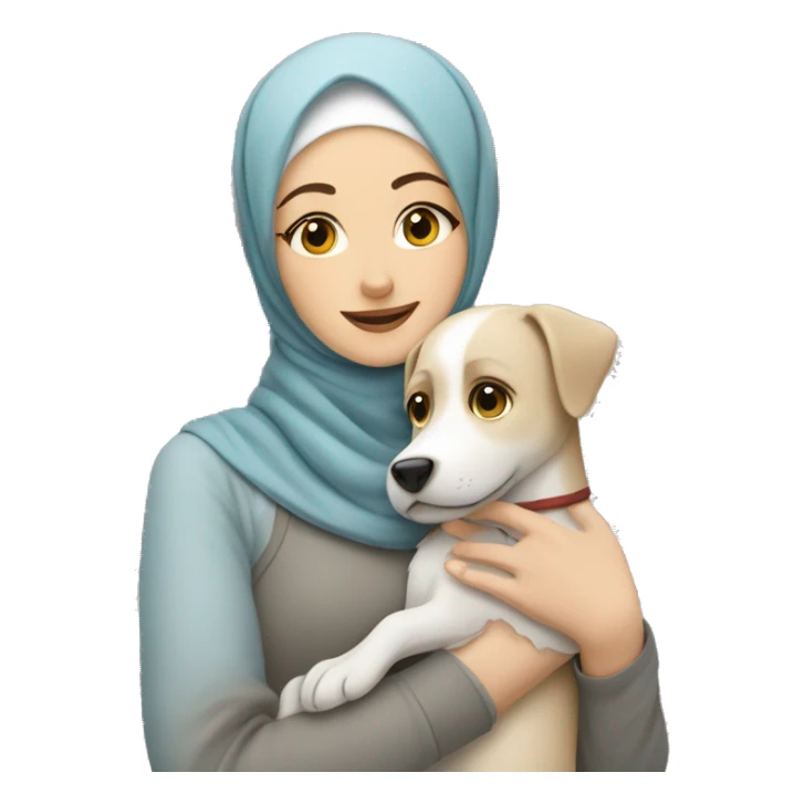 pretty white skin woman with hijab hugging a dog sticker