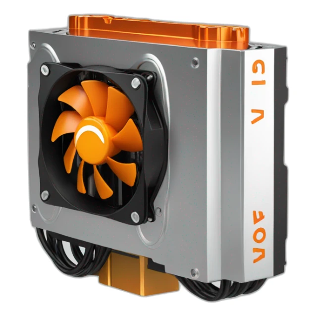 GPU with dark orange color fan and written novacash ai on it  sticker
