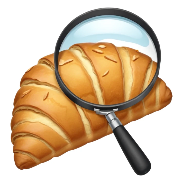 magnifying glass inspecting an almond croissant sticker
