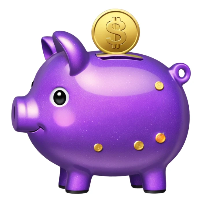 money in a glitter purple piggy bank sticker