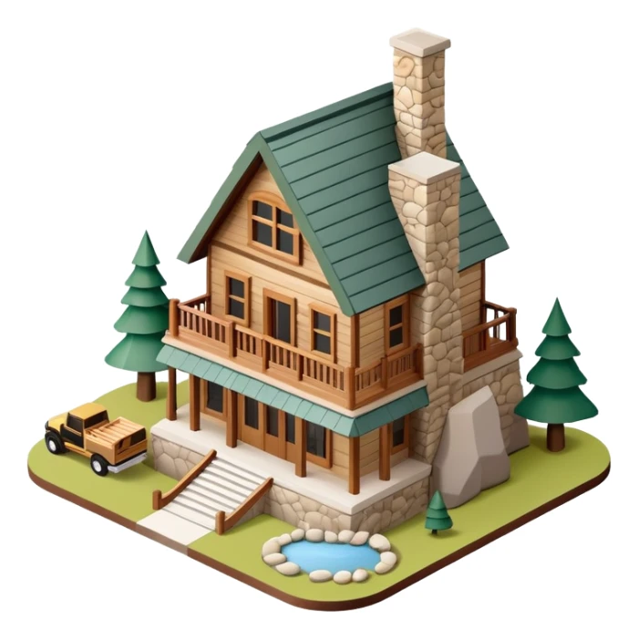 Isometric exterior national parks visitor center, dollhouse style 3D realistic  sticker