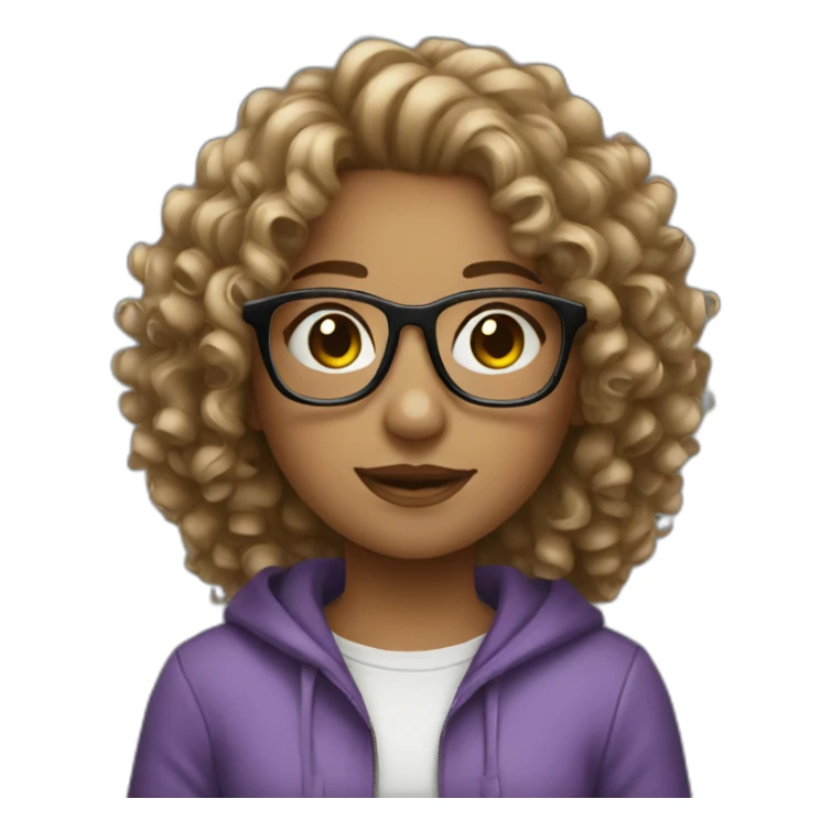 Girl curly hair and glasses white sticker