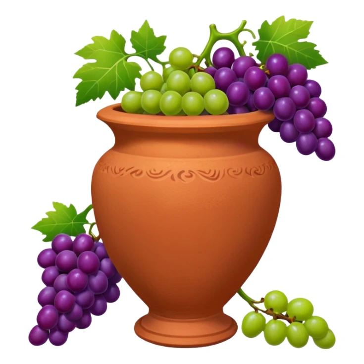 terracotta vase with grapes next to it sticker