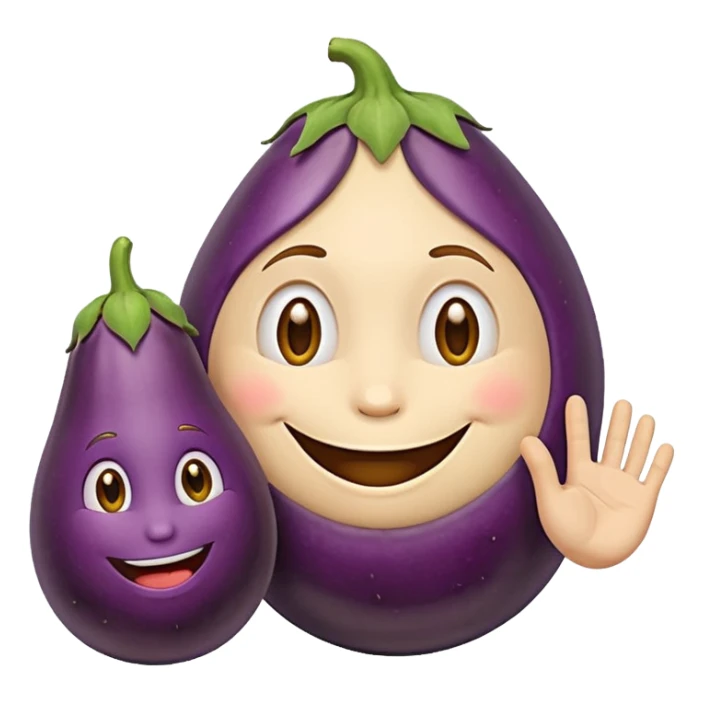 smiley face with hand touching an eggplant, cartoon style sticker
