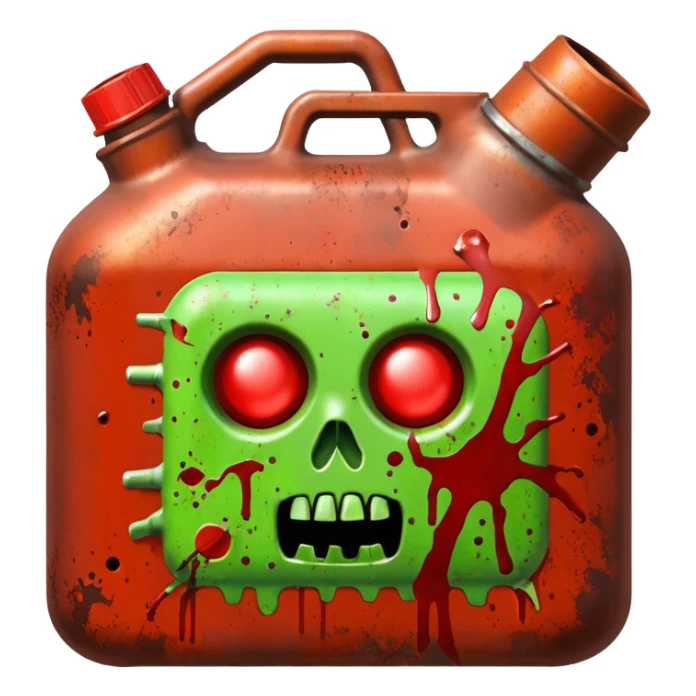 A gas can covered In zombie blood, in a dark menacing style sticker