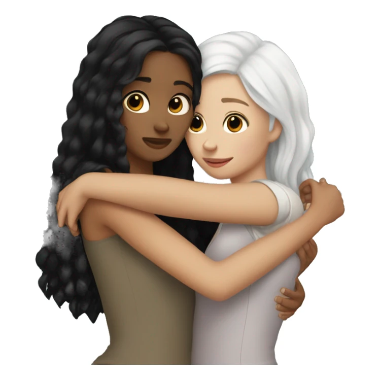 Sisters hugging white skin black hair sticker