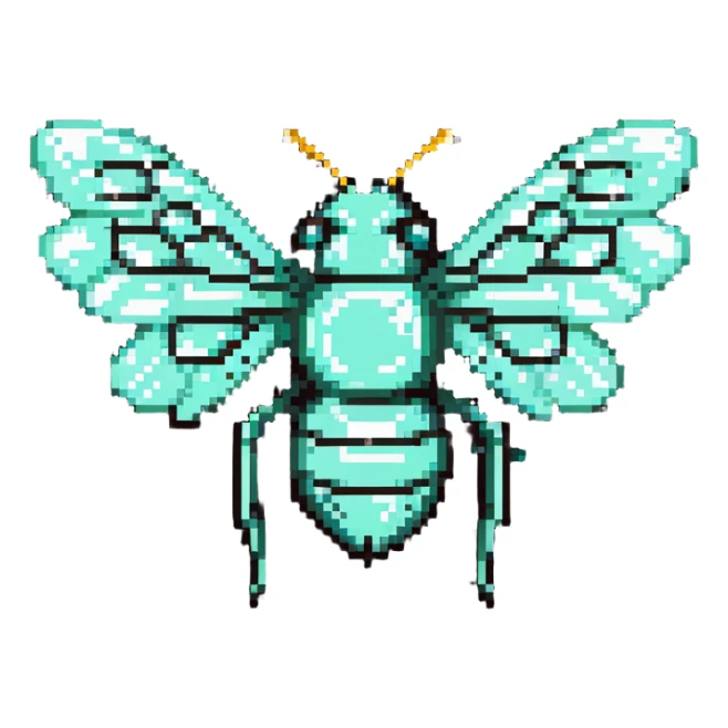 Mint green female bee with diamond wings, sparkly rhinestones, and glittery effects sticker