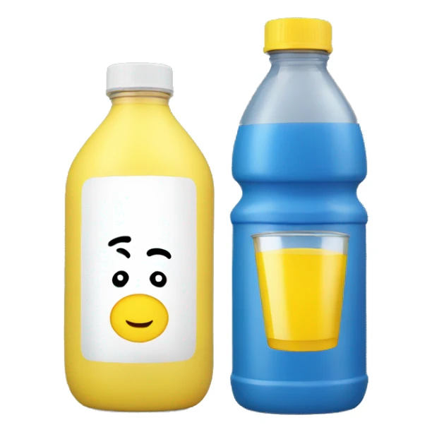 a bottle of blue juice, sports bottle, yellow cap sticker